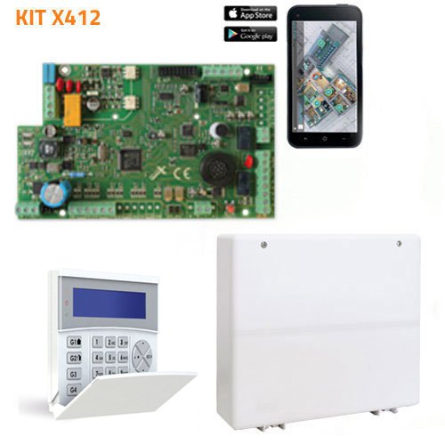 Kit de Alarma AMC X412. 4 zonas ampliable a 12 + Caja + Teclado LCD + Fuente alimentación