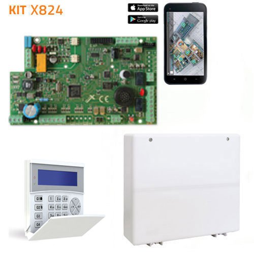 Kit de Alarma AMC X824. 8 zonas ampliable a 24 + Caja + Teclado LCD + Fuente alimentación