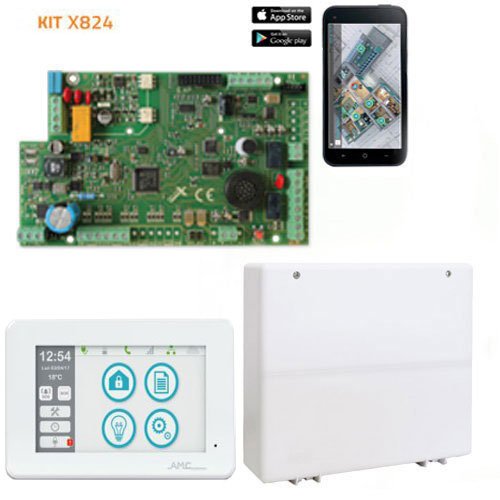Kit de Alarma AMC X824 táctil .8 zonas ampliable a 24 + Caja + Teclado táctil + Fuente alimentación